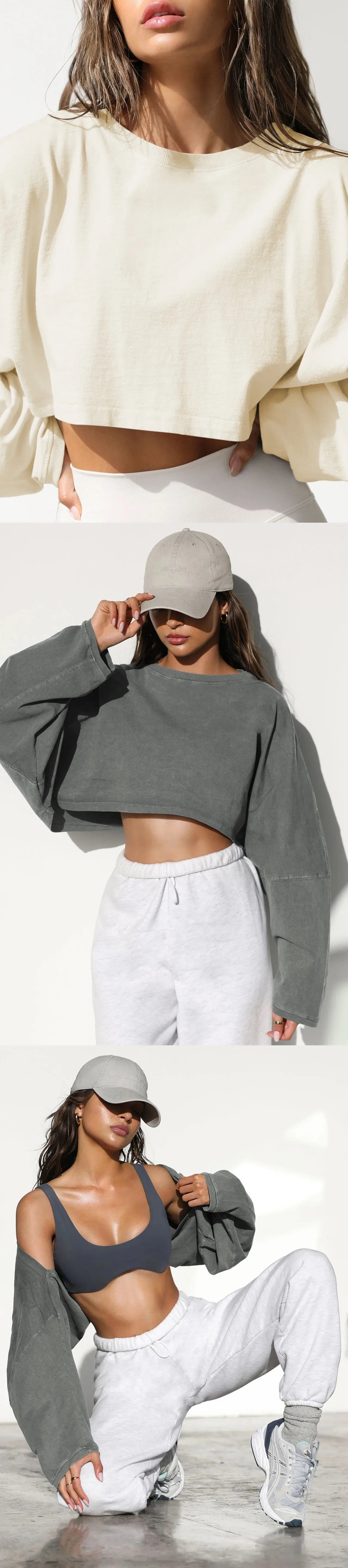 Sexy Cropped Hoodie T Shirt Long Sleeve Knit Top Women Spring Summer Casual Pullover Tee Blouse
