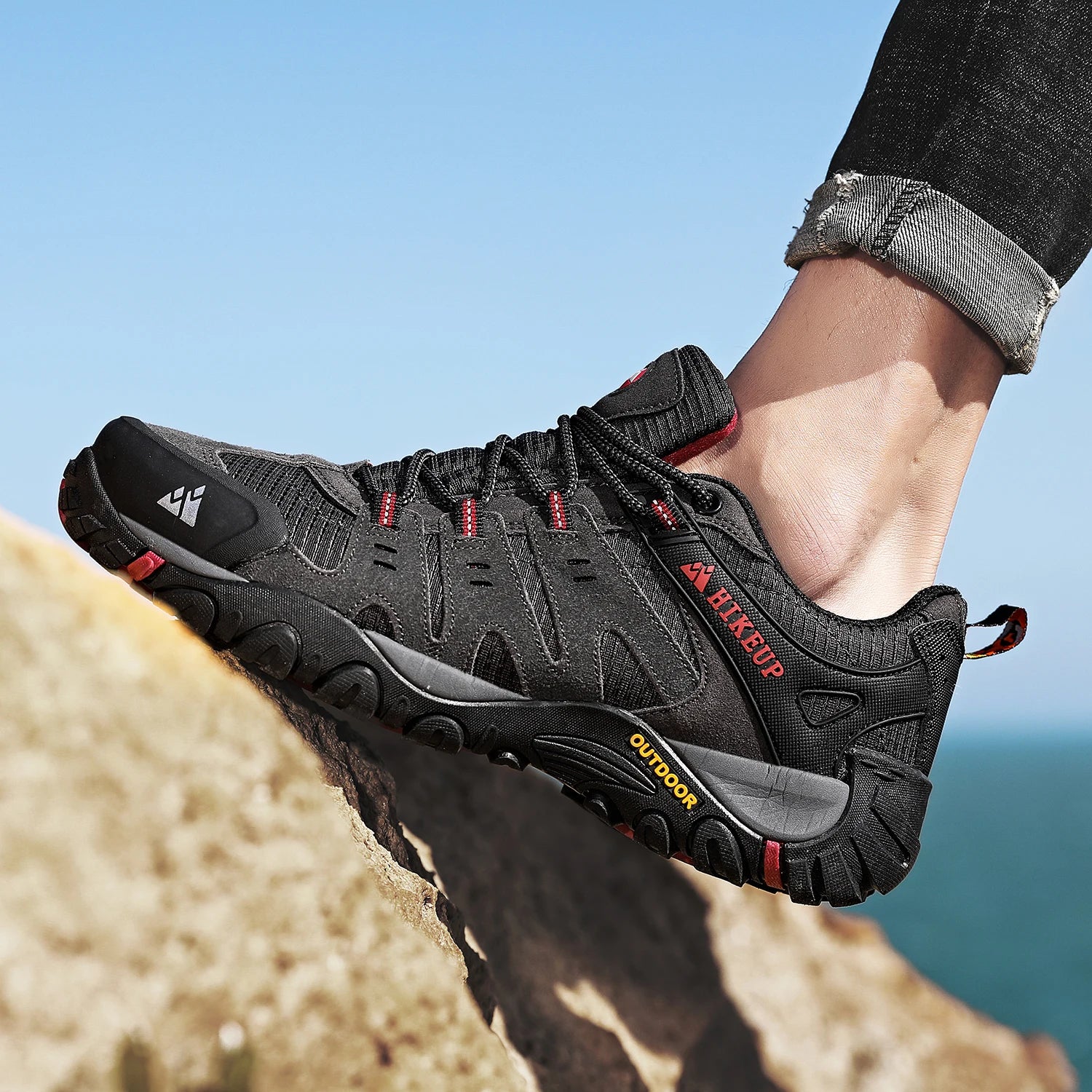 Hiking Shoe Gear: HIKEUP Men's Suede Leather, Wear-Resistant Hiking, Walking, Hunting Outdoor Shoes / Rungear