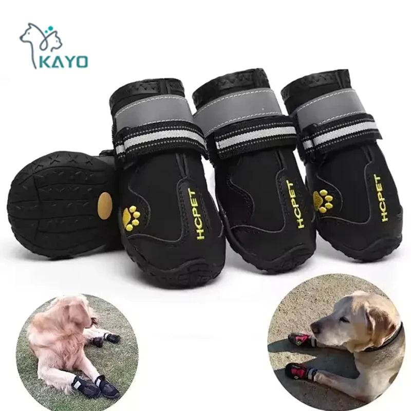 Dog Shoes Accessories: 4Pc Reflective, Waterproof, Anti-Slip Rain Boots for Small to Large Dogs / Rungear