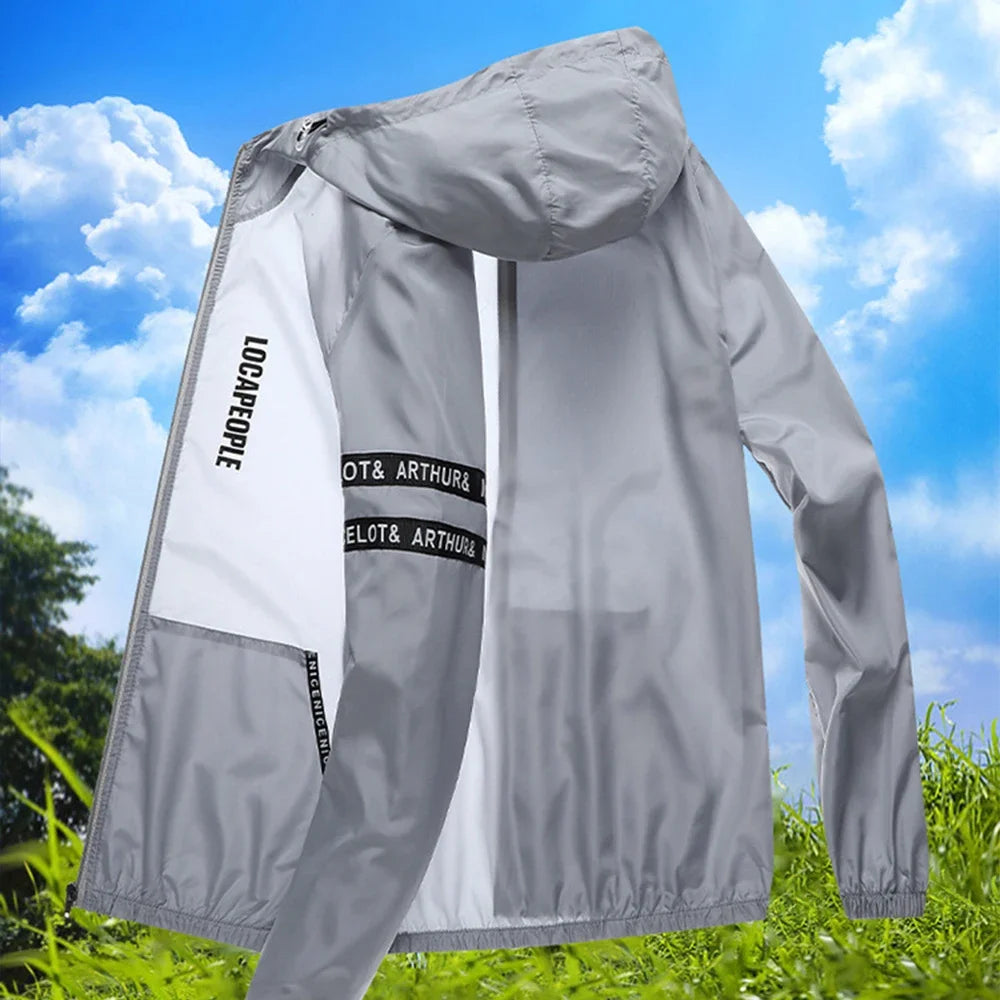 Men's Lightweight Windbreaker Hoodie – UV Protection, Quick-Dry, Full Zip