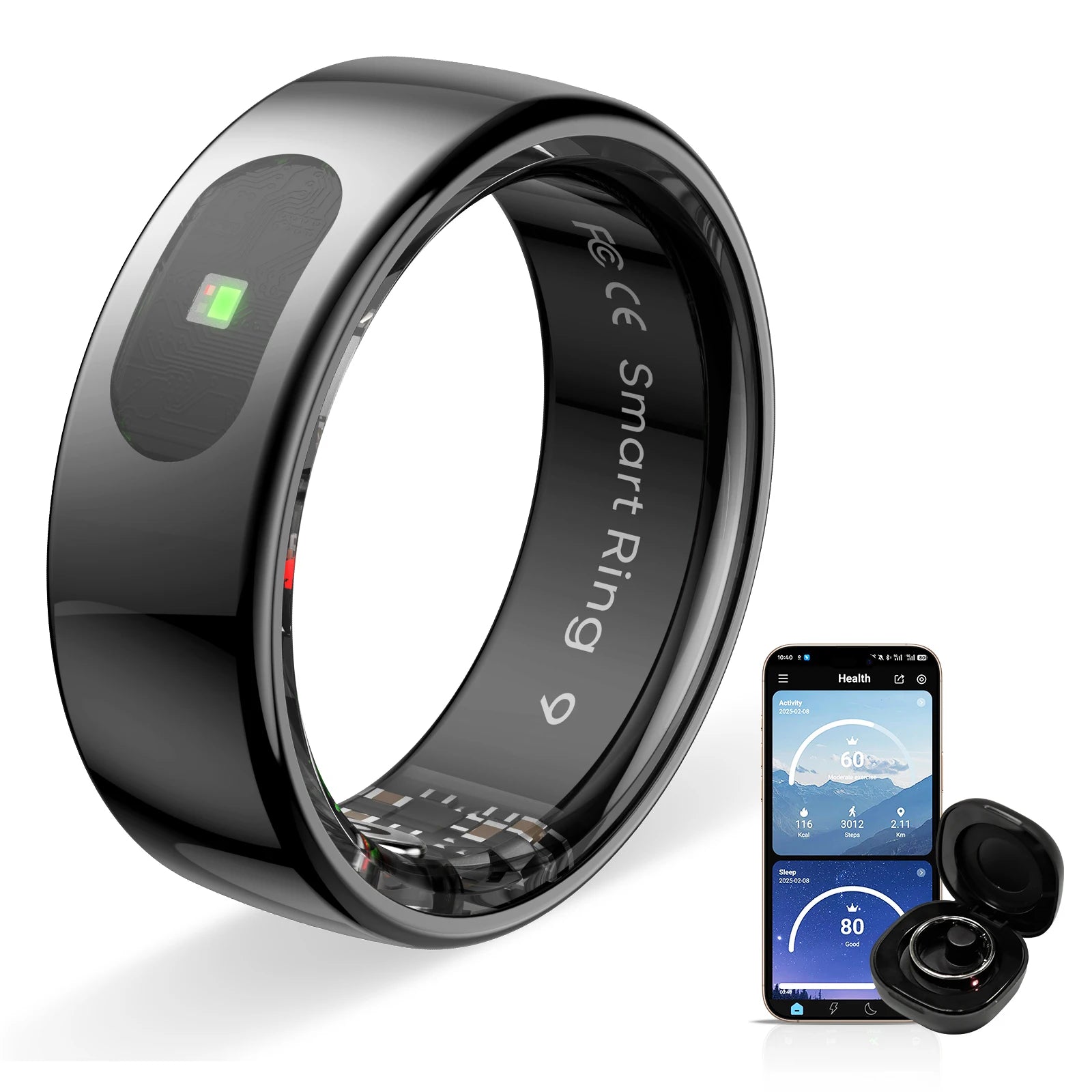 Tech Gear Accessories: NEW R08 Unisex Smart Ring with Charging Case Health and Sleep Monitor 5ATM Waterproof Multi Sport Mode Heart Rate Monitoring / Rungear