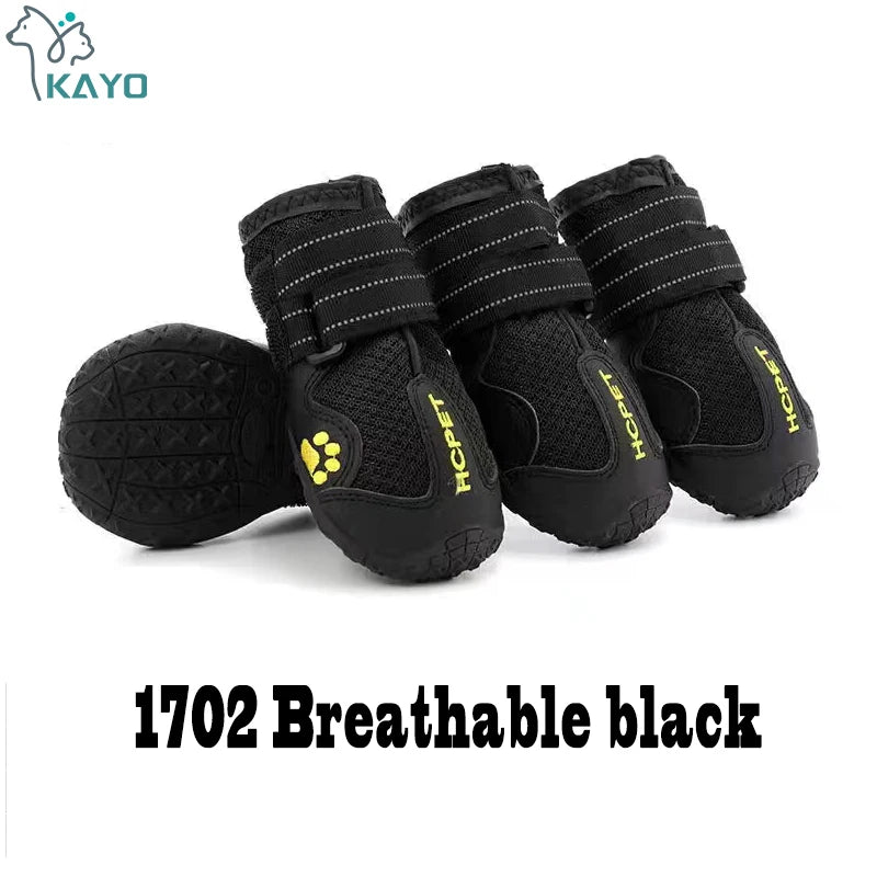 Dog Boots 4-Pack | Waterproof & Breathable, Anti-Slip Rubber Sole, Reflective Velcro Straps | Sizes 1–8 | RUNGEAR