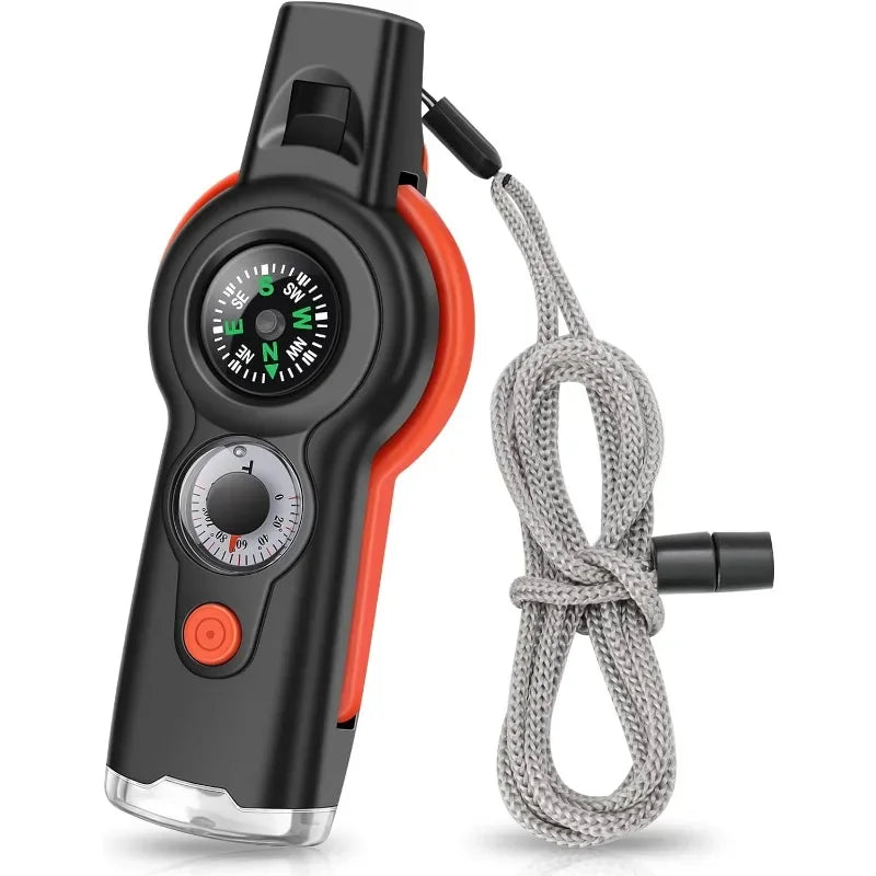 Safety Gear Accessories: 7-in-1 Emergency Survival Function Whistle, Multifunctional Whistle with Lanyard Compass Flashlight / Rungear