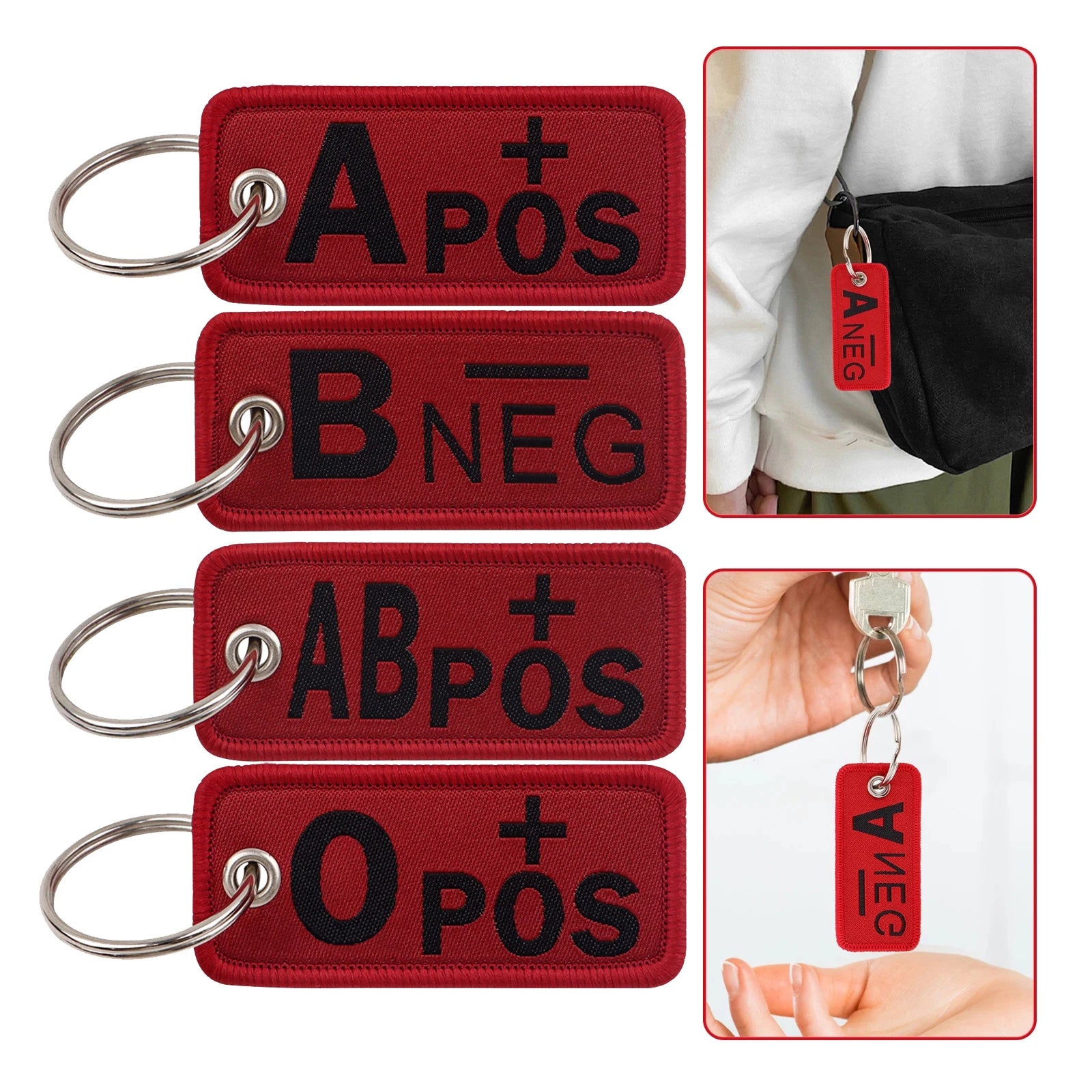 Run Gear Accessories: RED Blood Type, First Aid Medical Key Tags Keychain for House Key / Rungear