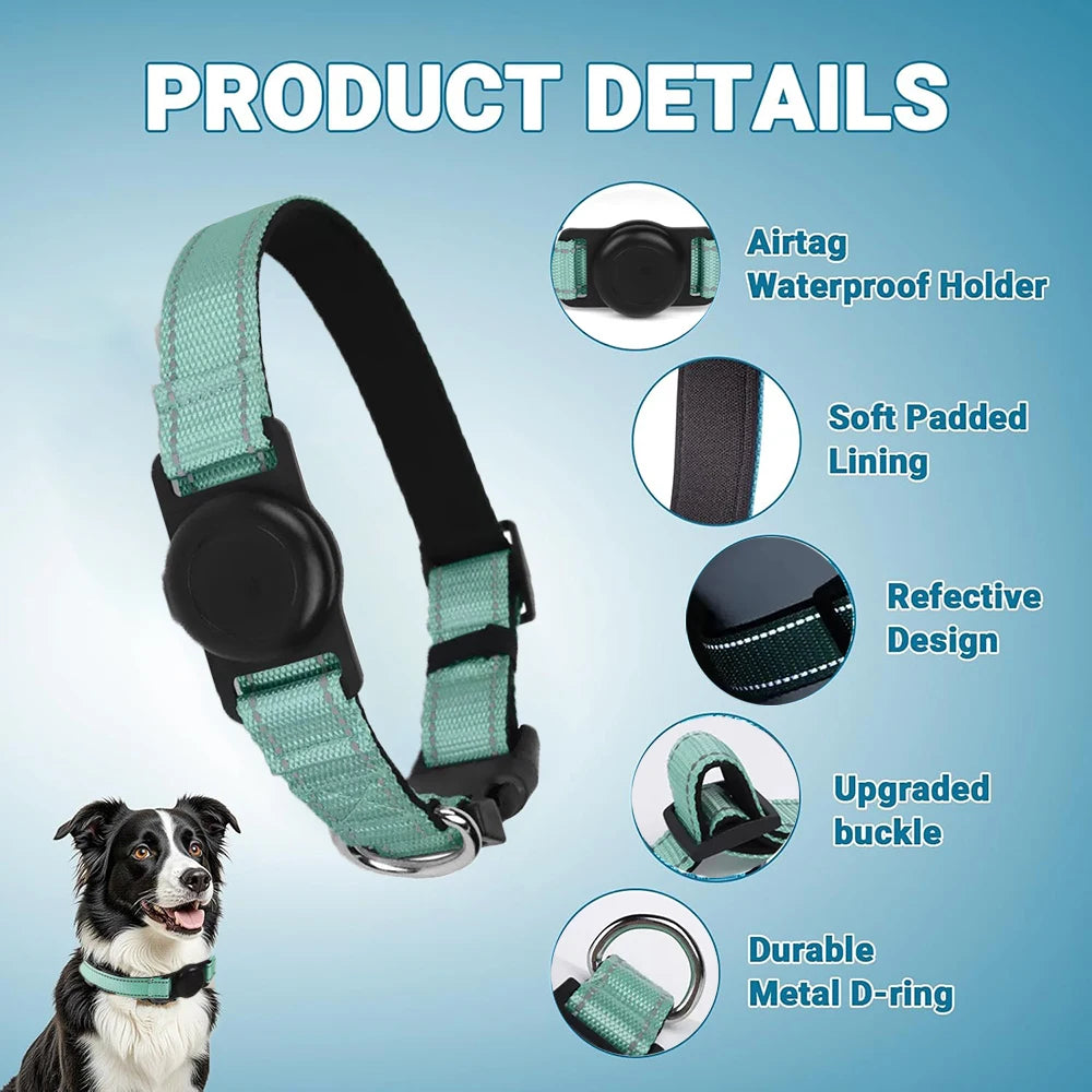 Reflective Adjustable AirTag Pet Collar with Buckle for Medium Dogs