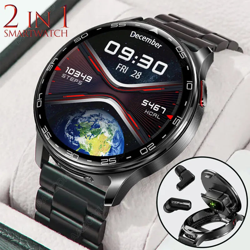 Running Tech Gear: New TWS 2-in-1 Bluetooth Smart Watch With Earphones HIFI 9D For Android iOS / Rungear