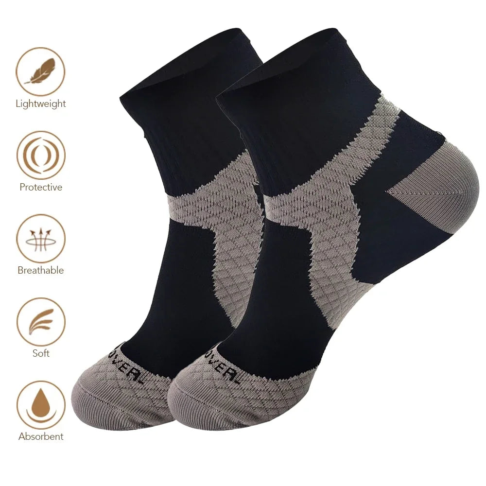 Running Compression Apparel: 1 Pair Unisex Circulation Compression, Arch Support Ankle Socks / Rungear