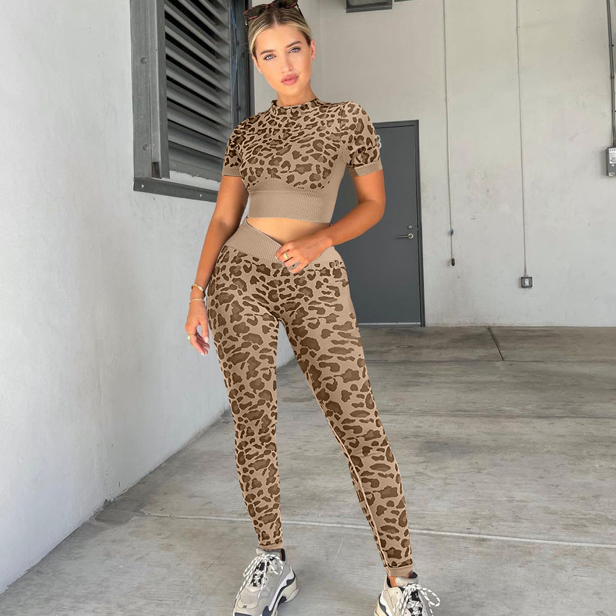 Women's Compression Apparel: 2PC Leopard, Seamless, Activewear Tracksuit Workout Clothes / Rungear