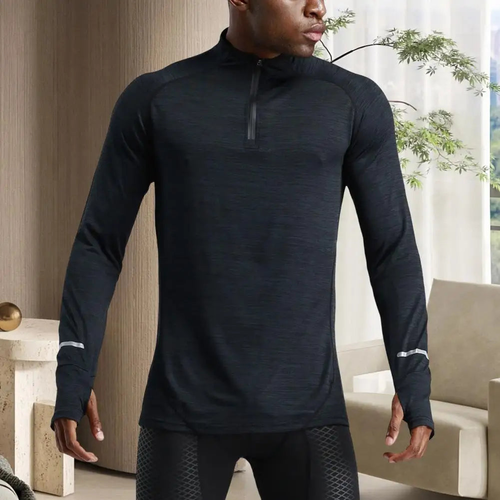 Men's Quick-Dry Apparel: Long Sleeve, Half-Zip, Pullover Running Compression Fitness Shirt / Rungear