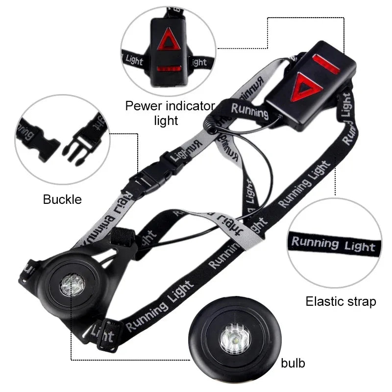 USB Rechargeable LED Chest Strap Light – Portable Night Running Safety Lamp | Battery Included | RUNGEAR