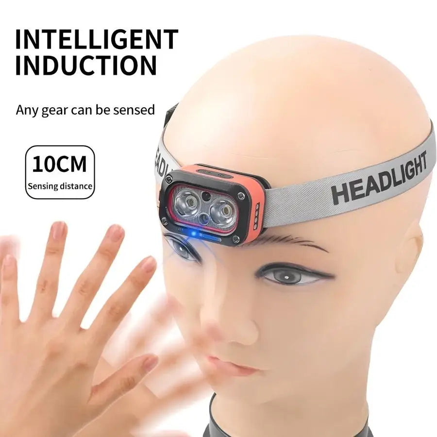 LED Headlamp | USB Rechargeable, Motion Sensor & 45° Adjustable for Running, Camping & Hiking