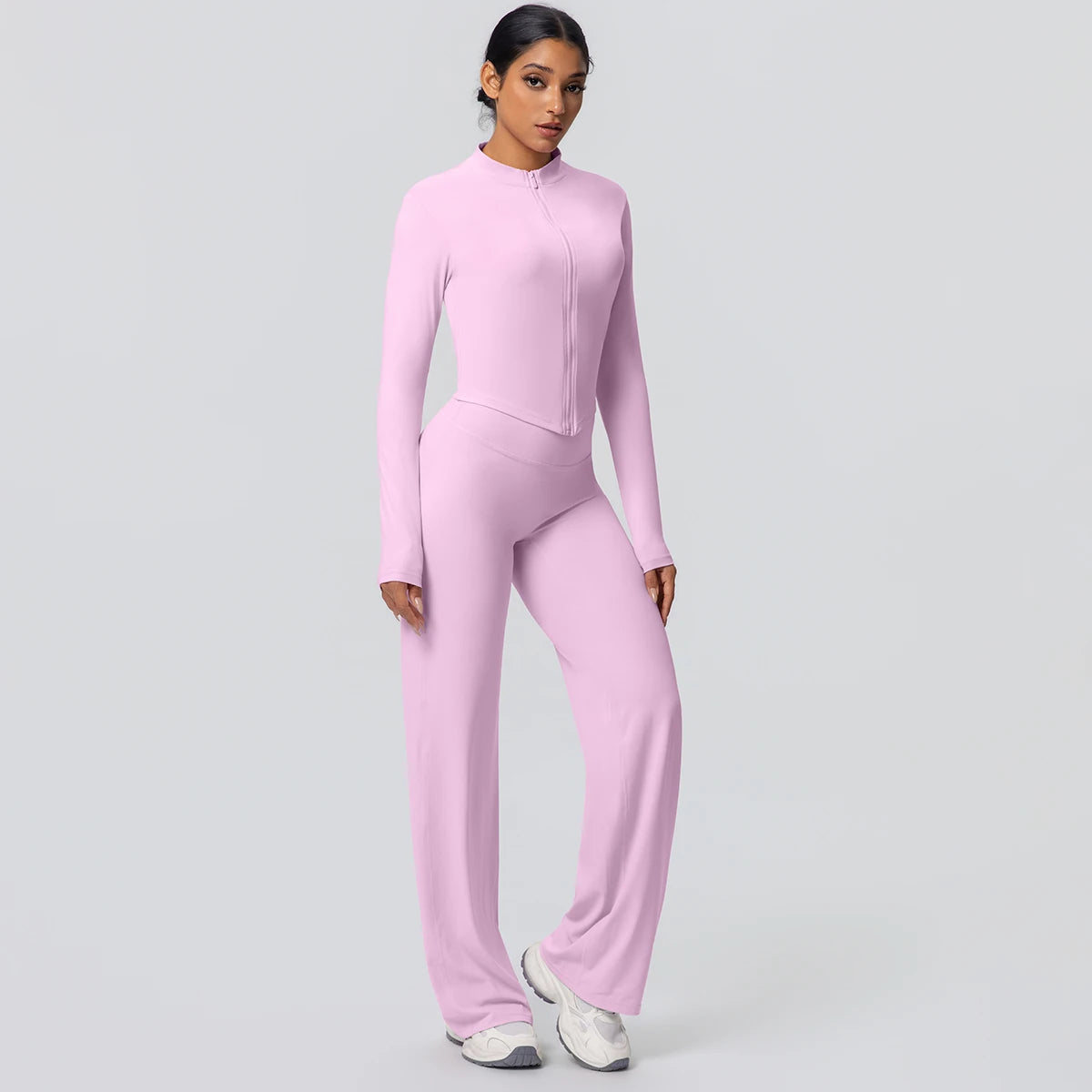 Women's Quick Dry Apparel: 2PC Long Sleeve, High Waisted, Wide Leg, Sports Fitness Clothing Set / Rungear