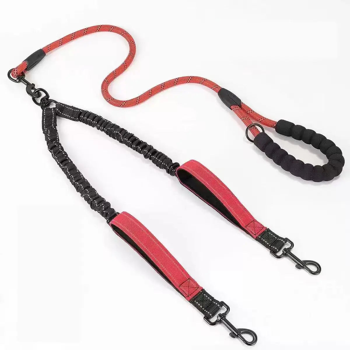 Double Dog Leash – Reflective No-Tangle 360° Swivel Dual Walking Leash with Two Traffic Handles & Shock Absorber | 7 Colours