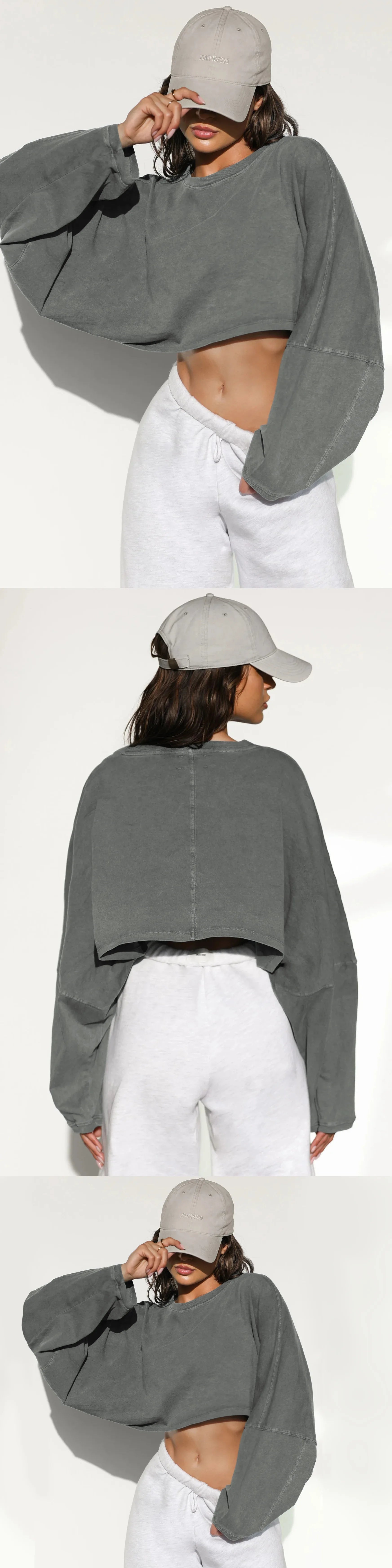 Sexy Cropped Hoodie T Shirt Long Sleeve Knit Top Women Spring Summer Casual Pullover Tee Blouse