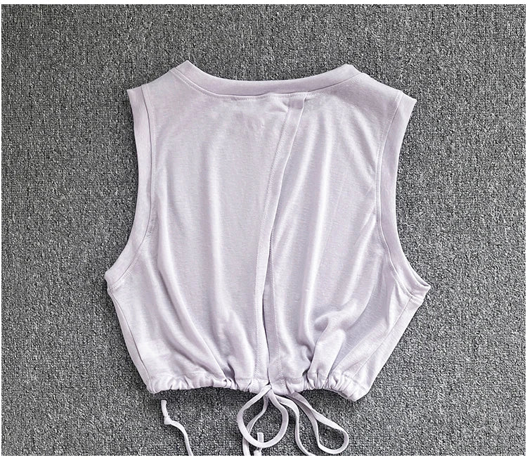 Women's Drawstring Crop Sports Top | Breathable Sleeveless Fitness Vest