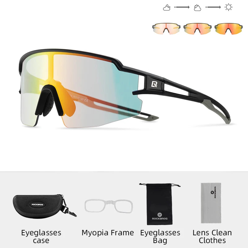 ROCKBROS Photochromic Running Glasses – UV400 Polarized Bike Sunglasses for MTB & Road Cycling