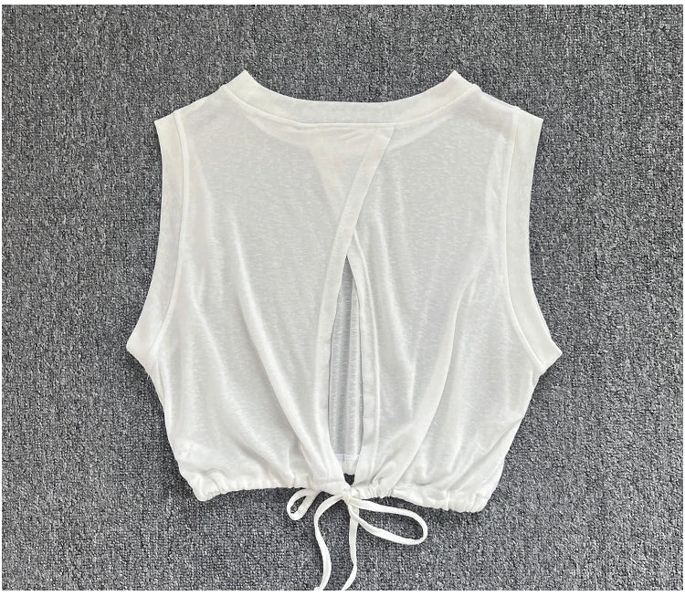 Women's Drawstring Crop Sports Top | Breathable Sleeveless Fitness Vest