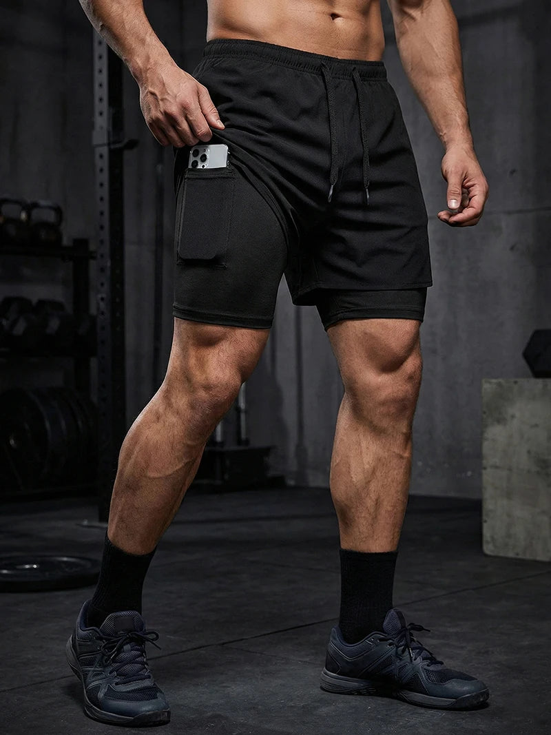 Men's Quick-Dry Apparel: Quick Dry, Stretchy 2 in 1 Running Workout Performance Activewear Shorts with Phone Pocket, Towel Loop / Rungear