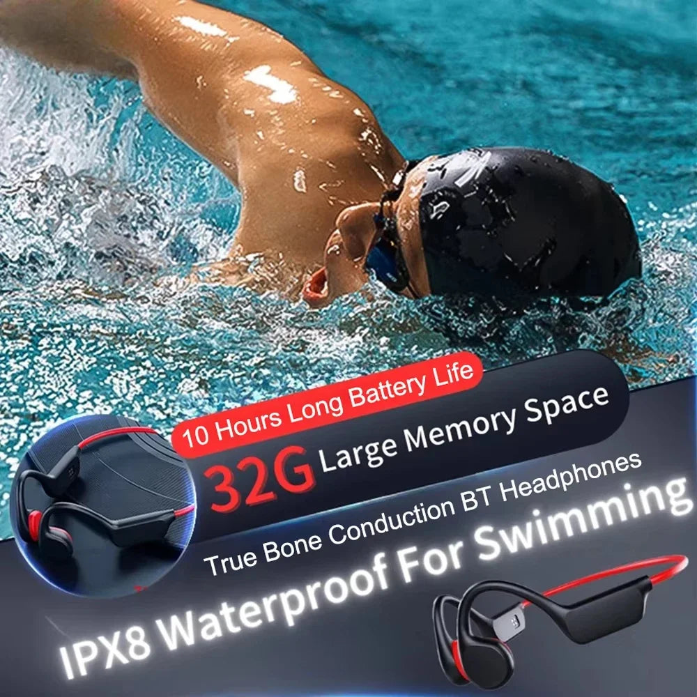 BoIPX8 Waterproof MP3 32GB Bluetooth 5.4 Bone Conduction Sports Headphones with Mic 2026