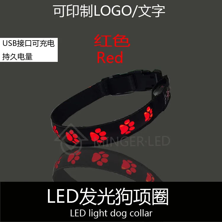 Reflective LED Paw Print Dog Collar | Breakaway Safety Nylon Collar for Night Walking