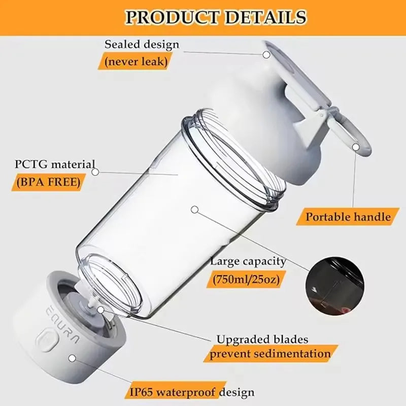 Hydration Gear Accessories: 500ML Portable USB, C Rechargeable Electric Protein Shake Pulse Blender Bottle, BPA Free / Rungear
