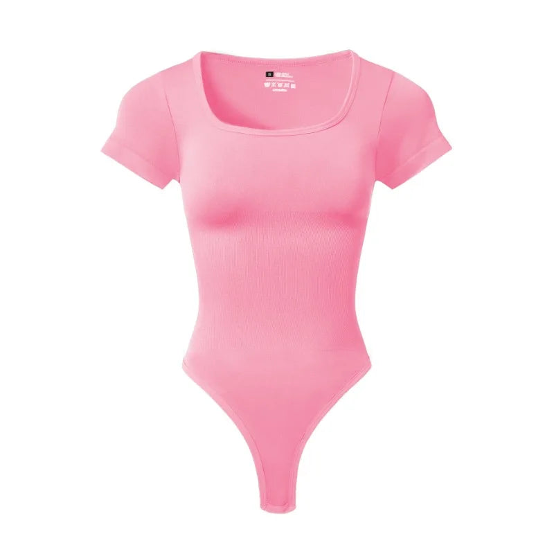 Women Casual Apparel: Plus Size, Seamless, Square Neck, High Elastic, Solid Ribbed Jumpsuit Top / Rungear