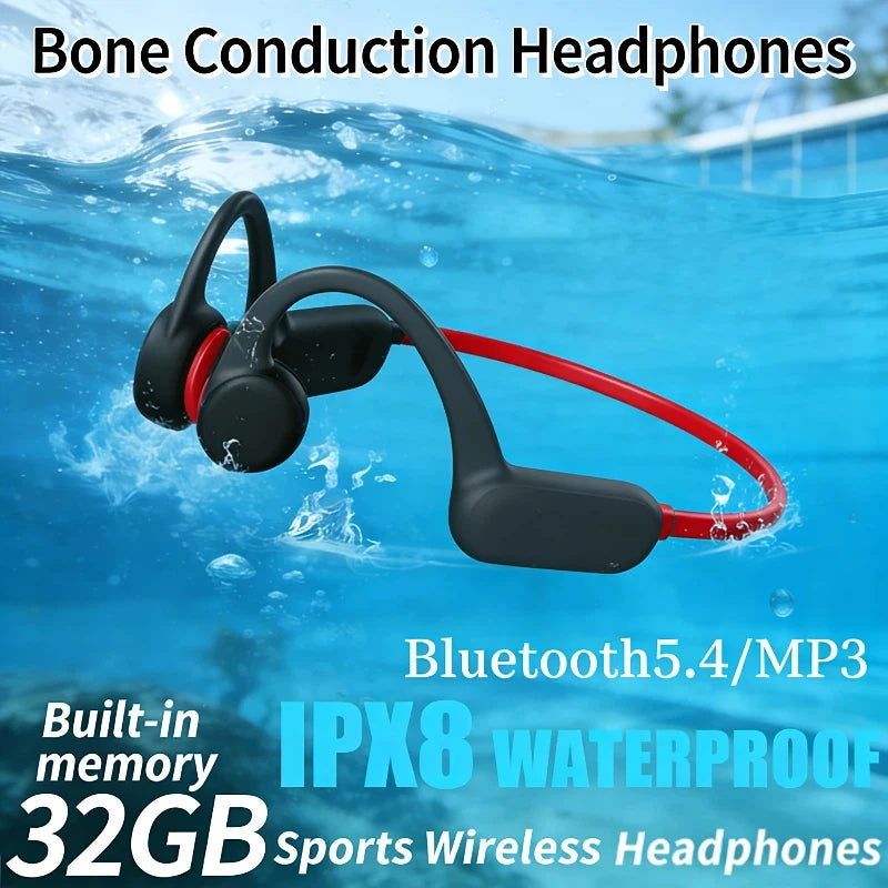 BoIPX8 Waterproof MP3 32GB Bluetooth 5.4 Bone Conduction Sports Headphones with Mic 2026