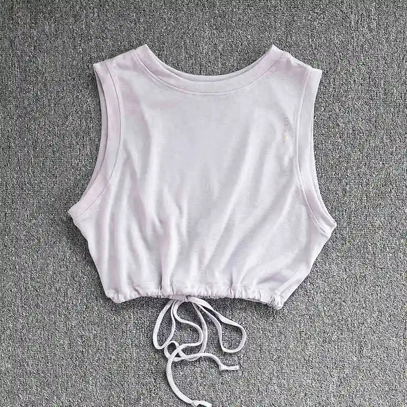 Women's Drawstring Crop Sports Top | Breathable Sleeveless Fitness Vest
