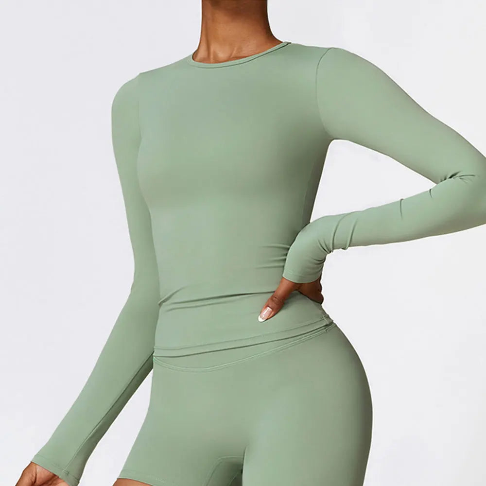 Women's Quick Dry Apparel: Breathable, Long Sleeved, Round Neck, Crop Top Workout Running, Hiking Set / Rungear