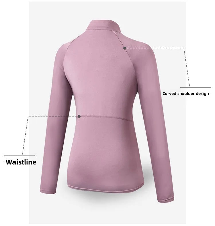 Women's Quarter-Zip Long Sleeve Athletic Top – High-Elastic, Compression Fit | Running, Yoga & Training | S–XXL