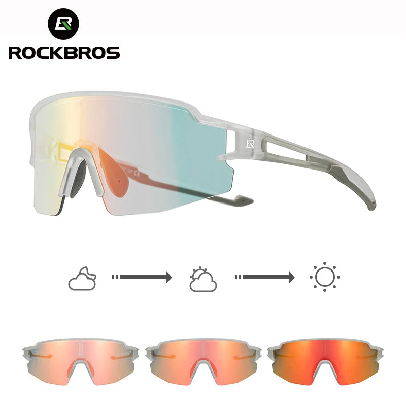 ROCKBROS Photochromic Running Glasses – UV400 Polarized Bike Sunglasses for MTB & Road Cycling