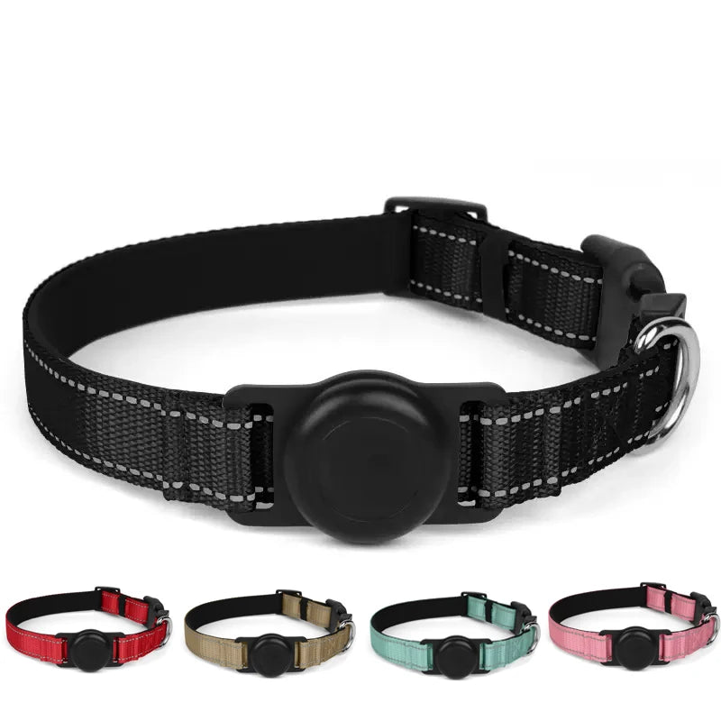 Reflective Adjustable AirTag Pet Collar with Buckle for Medium Dogs