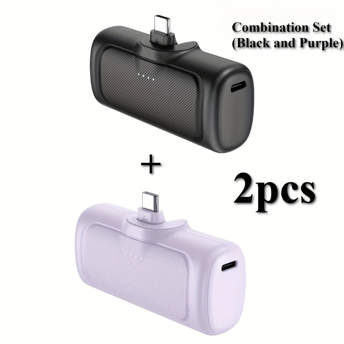 5,000mAh Mini Power Bank with Built-in USB-C Connector – 22.5W Fast Charge, No Cable Needed | Universal Compatibility | Purple