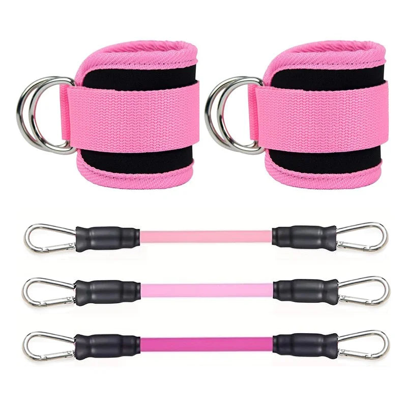 Ankle Strap & Resistance Band Set | Padded Neoprene Cuffs with D-Ring & Colour-Coded Resistance Tubes for Gym & Home Training | RUNGEAR