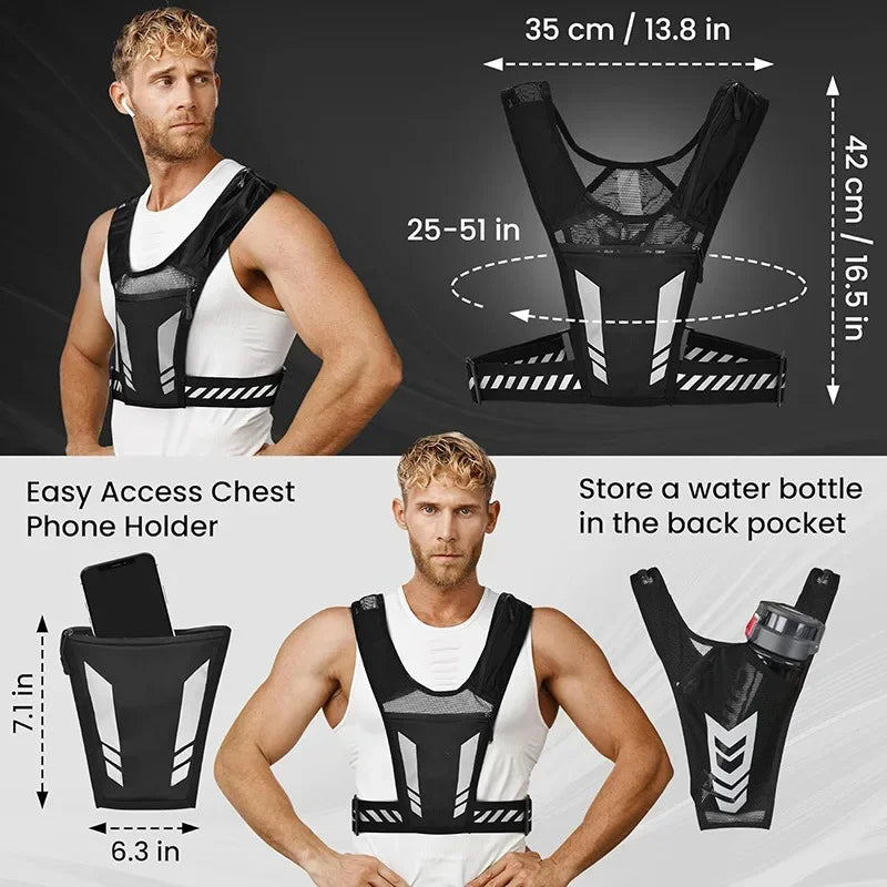 Running Reflective Gear: Reflective, Breathable Chest Bag Running Sports Backpack Fitness Vest / Rungear