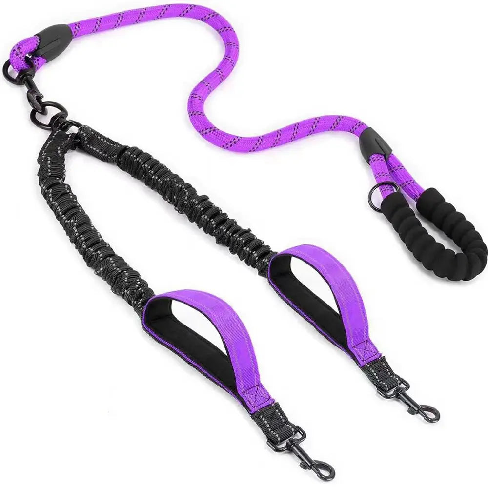 Double Dog Leash – Reflective No-Tangle 360° Swivel Dual Walking Leash with Two Traffic Handles & Shock Absorber | 7 Colours