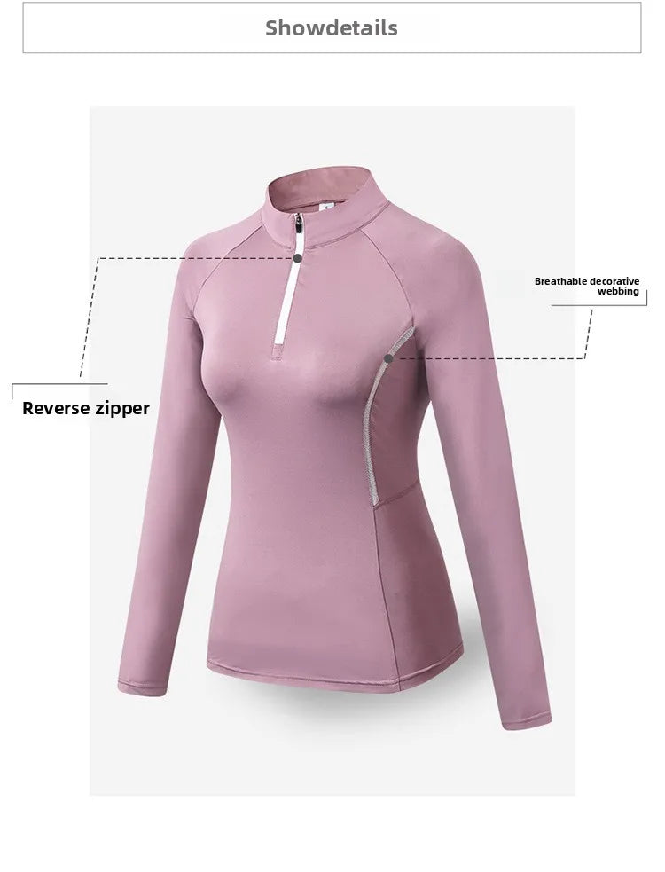 Women's Quarter-Zip Long Sleeve Athletic Top – High-Elastic, Compression Fit | Running, Yoga & Training | S–XXL