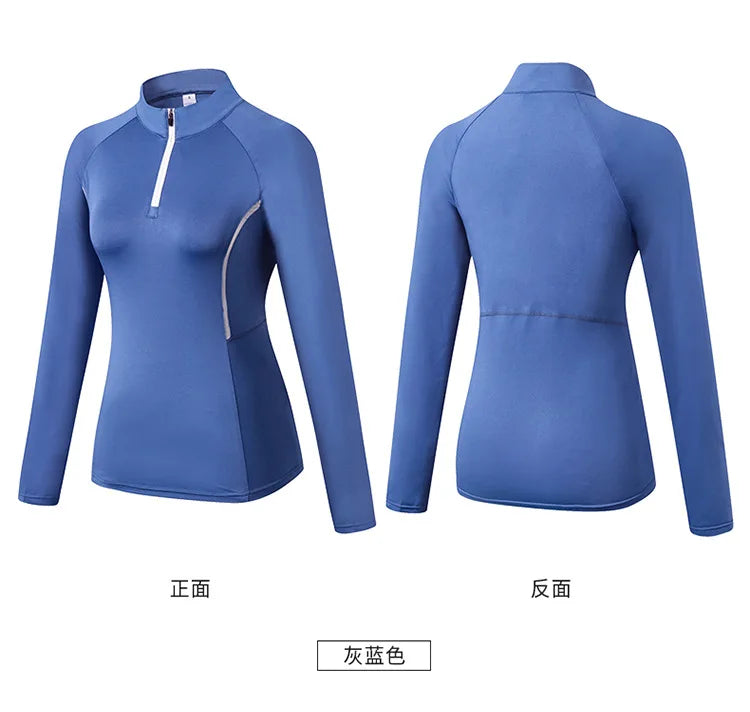 Women's Quarter-Zip Long Sleeve Athletic Top – High-Elastic, Compression Fit | Running, Yoga & Training | S–XXL