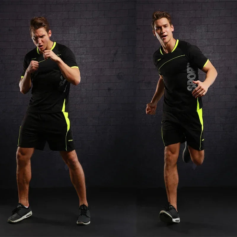 Men's 2-Piece Running Sports Set – Short Sleeve Jersey & Shorts | Gym, Football & Fitness