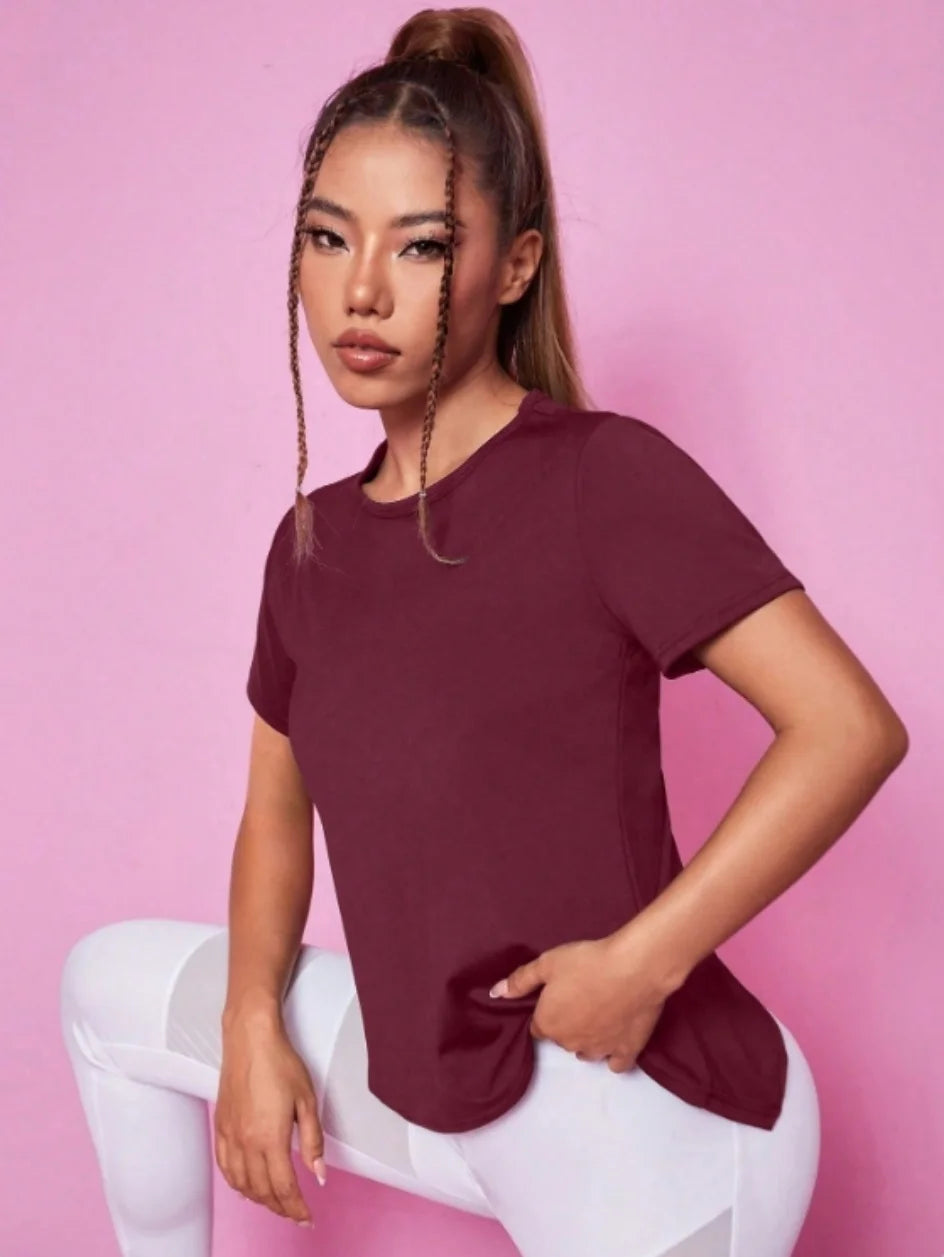 Women's Cross-Back Open Split Training Top | Loose Breathable Short Sleeve Gym Tee | RUNGEAR