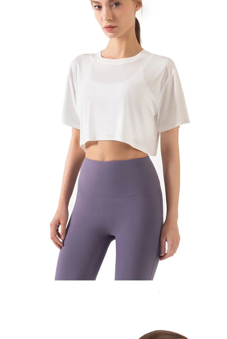 Women's Loose Ultralight Short Sleeve Elastic Breathable Exercise Sport Crop Top