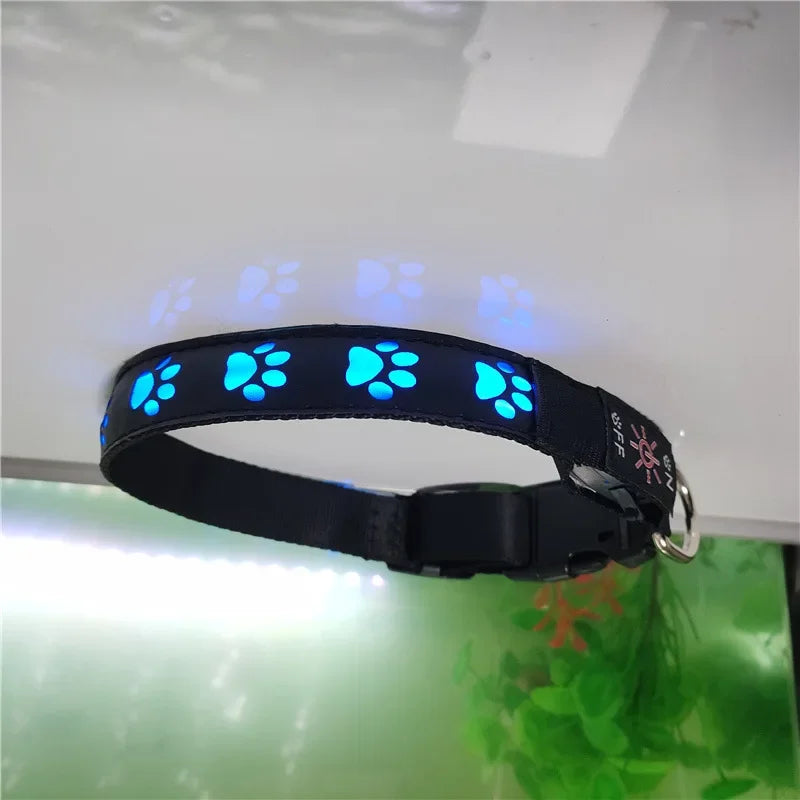 Reflective LED Paw Print Dog Collar | Breakaway Safety Nylon Collar for Night Walking