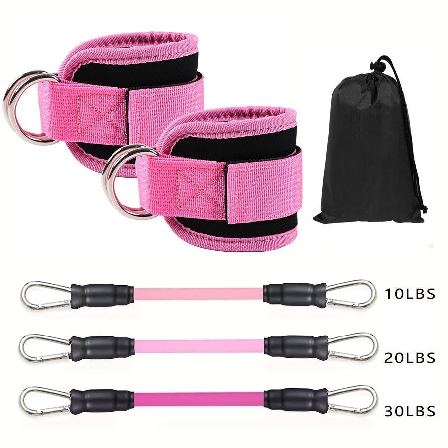 Ankle Strap & Resistance Band Set | Padded Neoprene Cuffs with D-Ring & Colour-Coded Resistance Tubes for Gym & Home Training | RUNGEAR