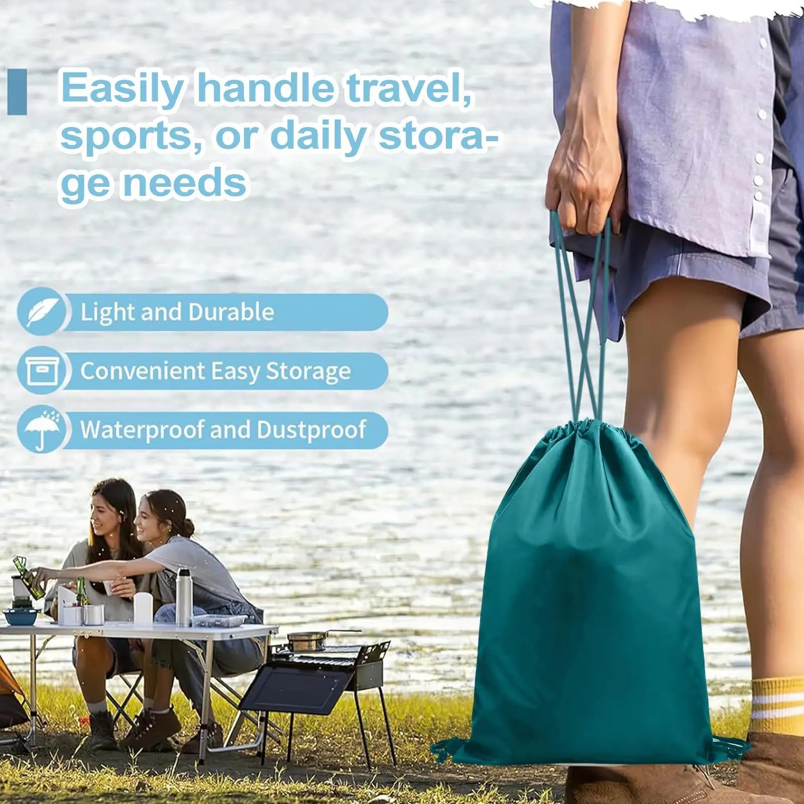 2 Pack Reusable Waterproof Drawstring Bags 30x20cm For Shoes, Wet Clothes, Outdoor Sports, Gym,Travel