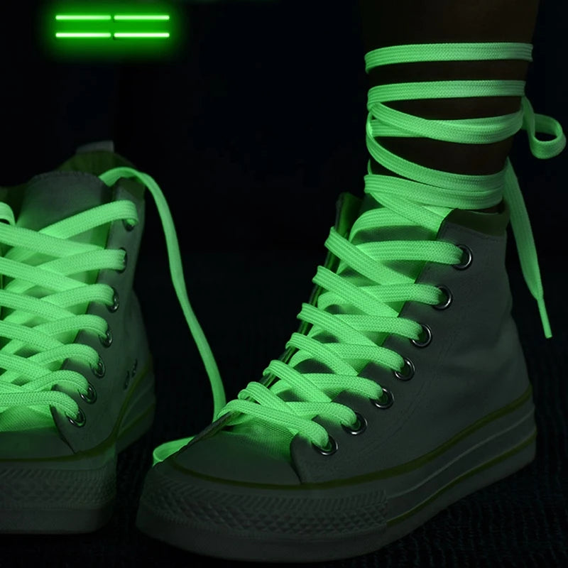 Luminous Glow-in-the-Dark Shoelaces – 6 Colours, Flat Design for Party, Night Running & Casual Wear
