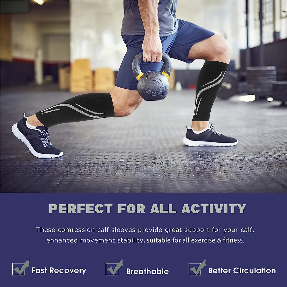 Running Compression Gear: 1Pair Calf Compression Sleeves for Men & Women (20-30mmhg) for Running, Cycling, Shin Splints Support / Rungear