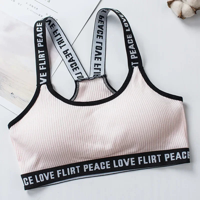 Women's Letter Print Sports Bra | Seamless Push-Up for Gym, Yoga & Running