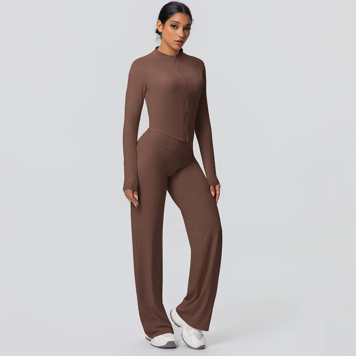 Women's Quick Dry Apparel: 2PC Long Sleeve, High Waisted, Wide Leg, Sports Fitness Clothing Set / Rungear