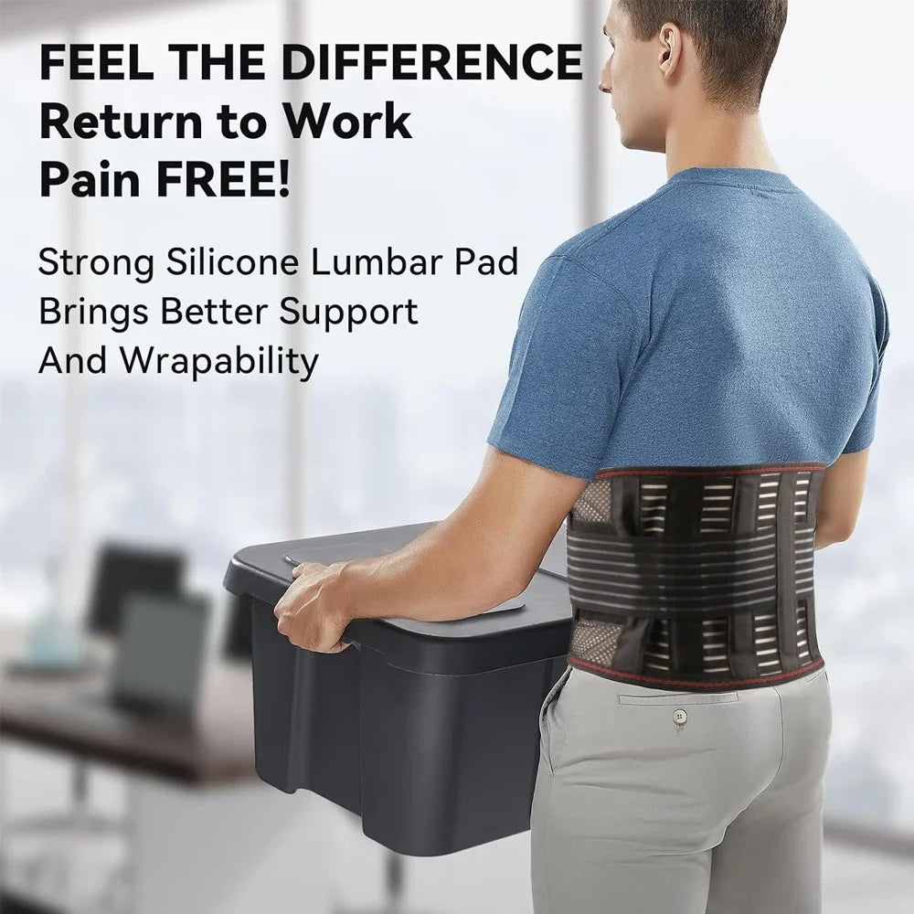 Lumbar Back Brace Support Belt | Breathable Anti-Skid with 5 Stays | Heating & Ventilate