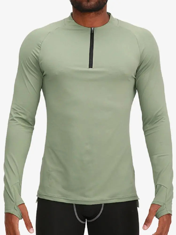 Men's Compression Apparel: 1/4 Zip, Moisture Wicking Shirts with Thumb Holes, Long Sleeves / Rungear